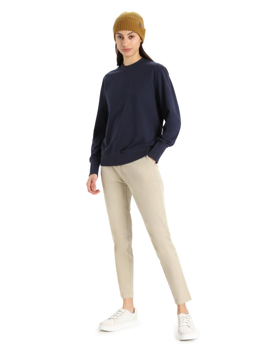 Women's Icebreaker Merino Central II Long Sleeve Sweatshirts Midnight Navy | CA 1330SGLO